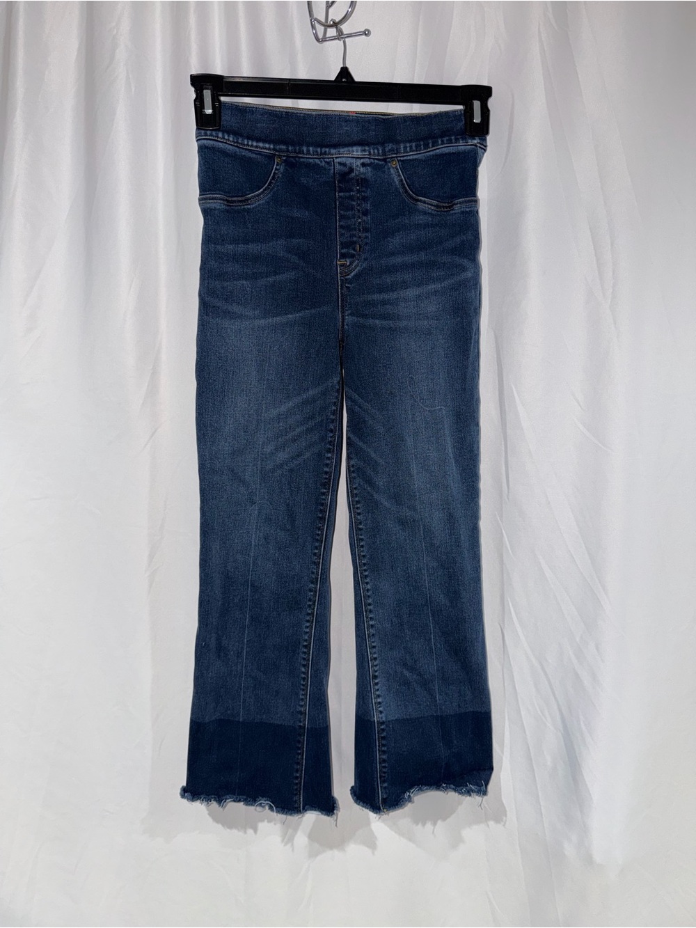 SPANX Jeans Dark Blue Cropped Flare Raw Hem Pull On High Rise Denim Pants Small